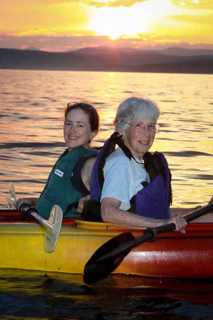 Alice Waterman kayaking with friend, Holly